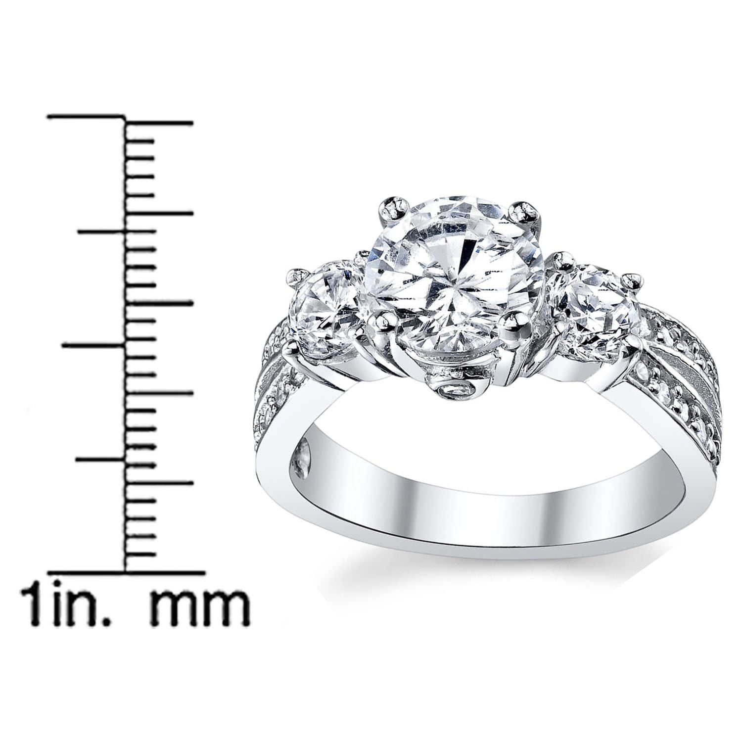 Metal Masters Womens 1.50Ct. Wedding Engagement Ring Sterling Silver 925 Past Present Future Cubic Zirconia