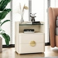 thumbnail image 3 of Tribesigns 2-Drawer Nightstand with Tempered Glass, Beige Bedside Table for Bedroom/Living Room w/Metal Legs, 3 of 6