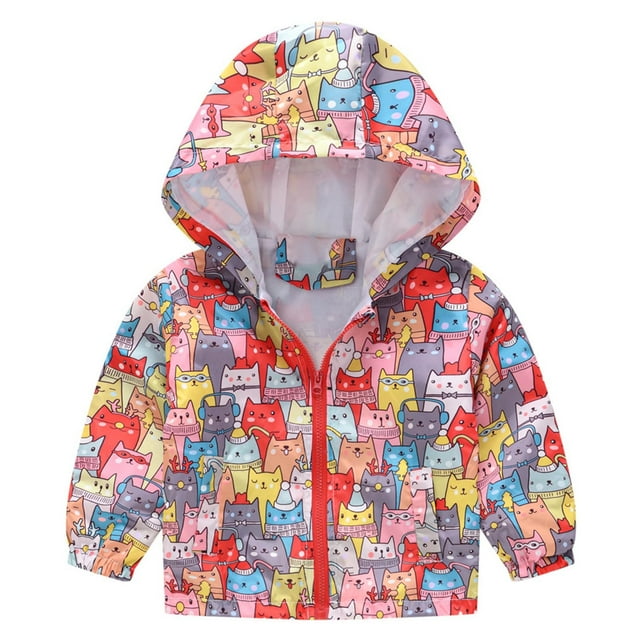 XASZHN Veste à Capuche Imprimée Coupe-Vent Automne avec Fermeture Éclair pour Enfants Garçons Manteau&Veste Multicolore 5-6 Ans