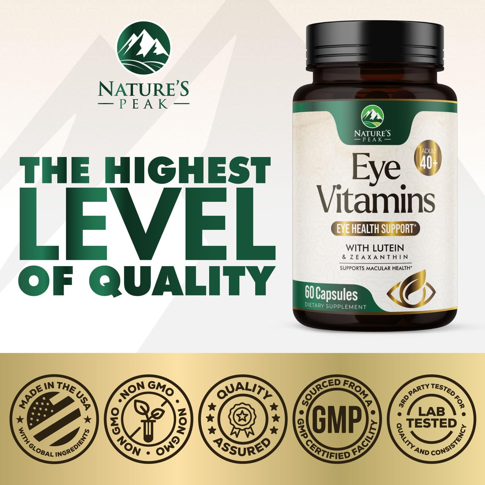 Eye Vitamin & Mineral Supplement - With Lutein, Zeaxanthin, Vitamin C, & Zinc - Natural Vision & Macular Health Support For Sensitivity & Dryness - 60 Capsules