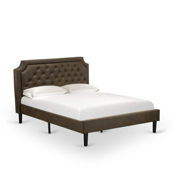East West Furniture GBF-25-Q Wooden Bed Includes Black Textured Upholstered Headboard, Footboard and Wood Rails, Slats - Wooden 9 Legs - Black Finish