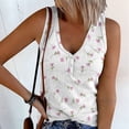 thumbnail image 2 of Bibifish Womens Tank Tops Mini Pink Floral Print V Neck Sleeveless Camisole Ribbed Summer Streetwear Tops, 2 of 4