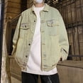 thumbnail image 2 of KeShDi Mens Winter Coats Man Casual Tie Button Pocket Long Sleeve Hoodless Denim Outwear Jacket Yellow XL, 2 of 6