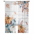thumbnail image 2 of Sheer Curtains 96 Inches Long, Thanksgiving Botanical Vintage Light Filtering Window Curtains for Living Room, Orange Blue Grey Pumpkins Fall Rod Pocket Voile Sheer Drapes, 52"W x 96"L, 2 Panels, 2 of 9