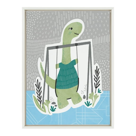 Kate and Laurel Sylvie Dino at the Park 2 Framed Canvas Wall Art by Molly Fabiano, 18x24 White