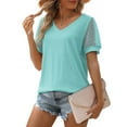 thumbnail image 2 of WEAIXIMIUNG T Shirts for Women V Neck Long Womens Casual Solid Color T Shirt V Neck Chiffon Short Sleeve Top, 2 of 8