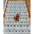 thumbnail image 2 of Green Grey Morocco Pattern Stair Treads for Wooden Steps Indoor Runner Rug Carpet, Turquoise Modern Moroccan Geometric 7 Pieces Peel and Stick Staircase Step Treads Covers Washable Door Mats 30"x8", 2 of 5
