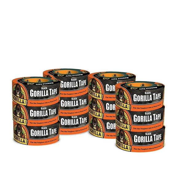 Gorilla 6001203-12 Duct Tape, 1.88" x 12 yd, Black, Pack of 12, 12-Pack, 12 Piece