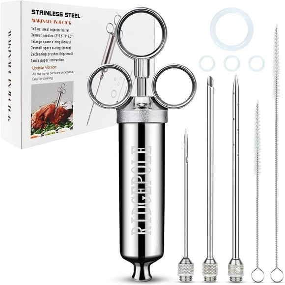 Meat Injector,Marinade Injector with 3 Marinade Needles,Seasoning Injector, Turkey Injector Syringe,2-OZ Large Capacity, All Stainless Steel 2024 UPDATE