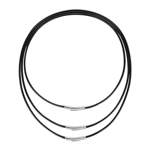 Pack of 3 leather cord necklace, 3 mm leather chain for men without pendant, black faux leather necklace braid, chain for women, stainless steel clasp wax leather chain (46/51/56