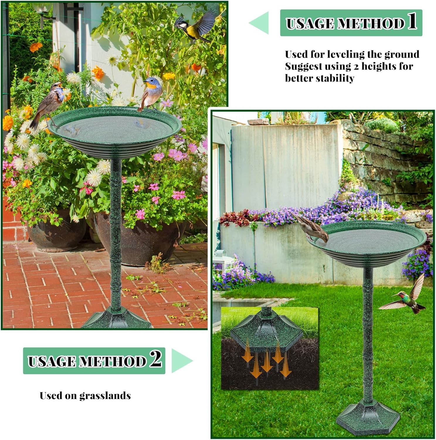 Bird Bath for Outside with Pedestal, Vintage Freestanding Garden  Birdbaths & Birdfeeder, Birdbaths Bowl Bird Baths for Outdoors Yard Garden Lawn Decor, Upgrade Dual-use Base