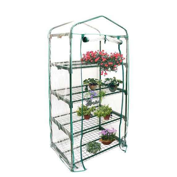 CJC Greenhouse Cover with Zipper Door, Portable PVC Porch Green House for Indoor Outdoor Growing Plants Flowers - 4 Tier