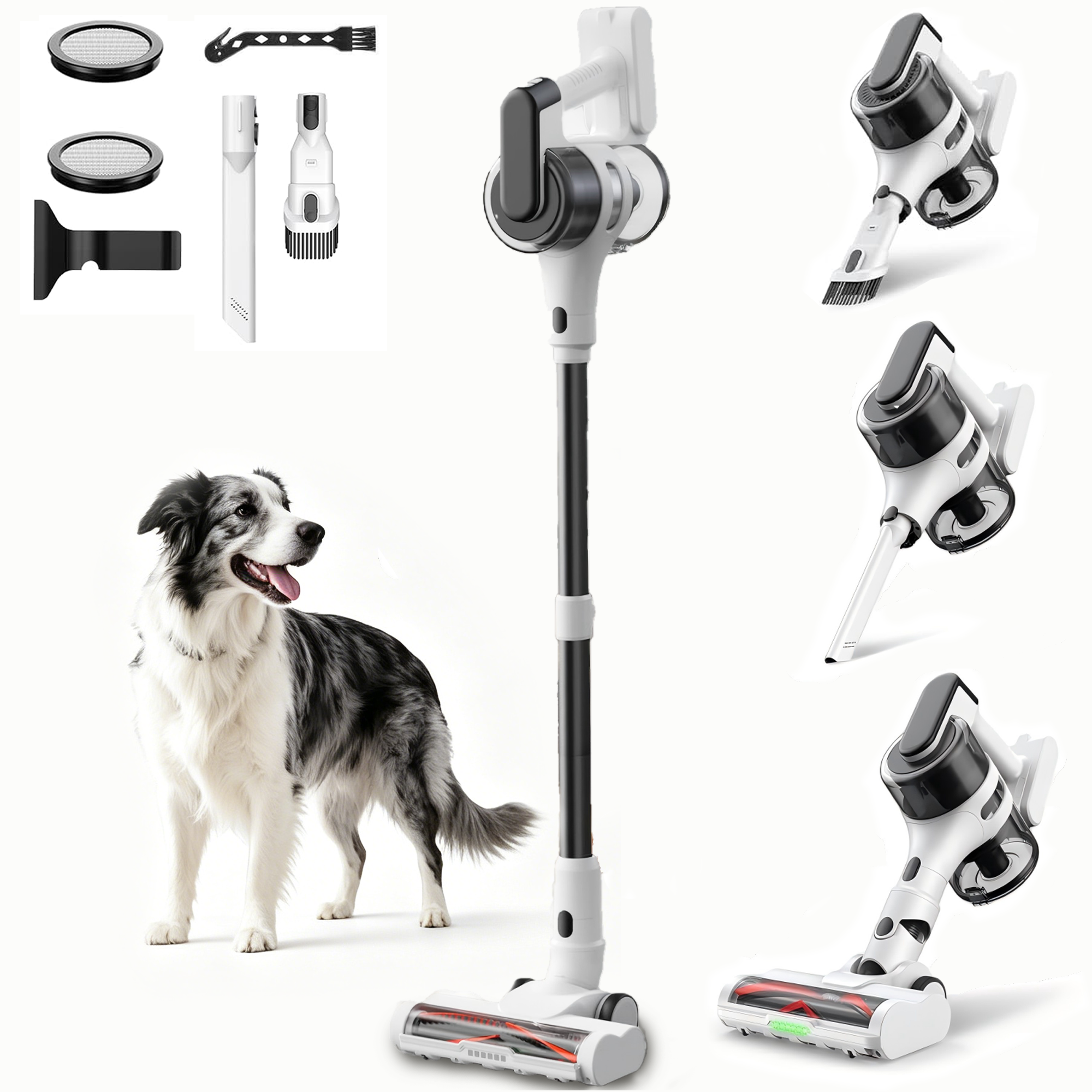 Maircle Cordless Stick Vacuum Cleaner, Power Suction, Headlight Motorized Brush, Lightweight, Self-Standing for Hard Floor, Carpet Pet Hair, White