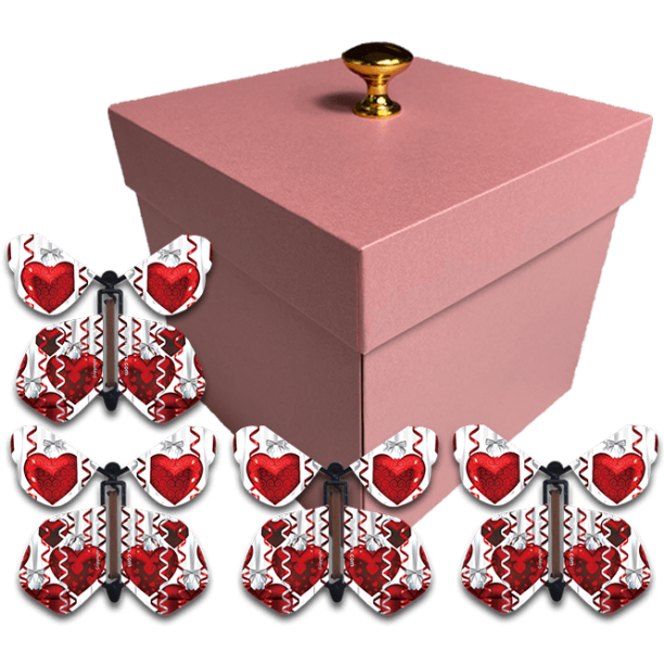 Pink Exploding Butterfly Box With Wedding Flying Butterflies