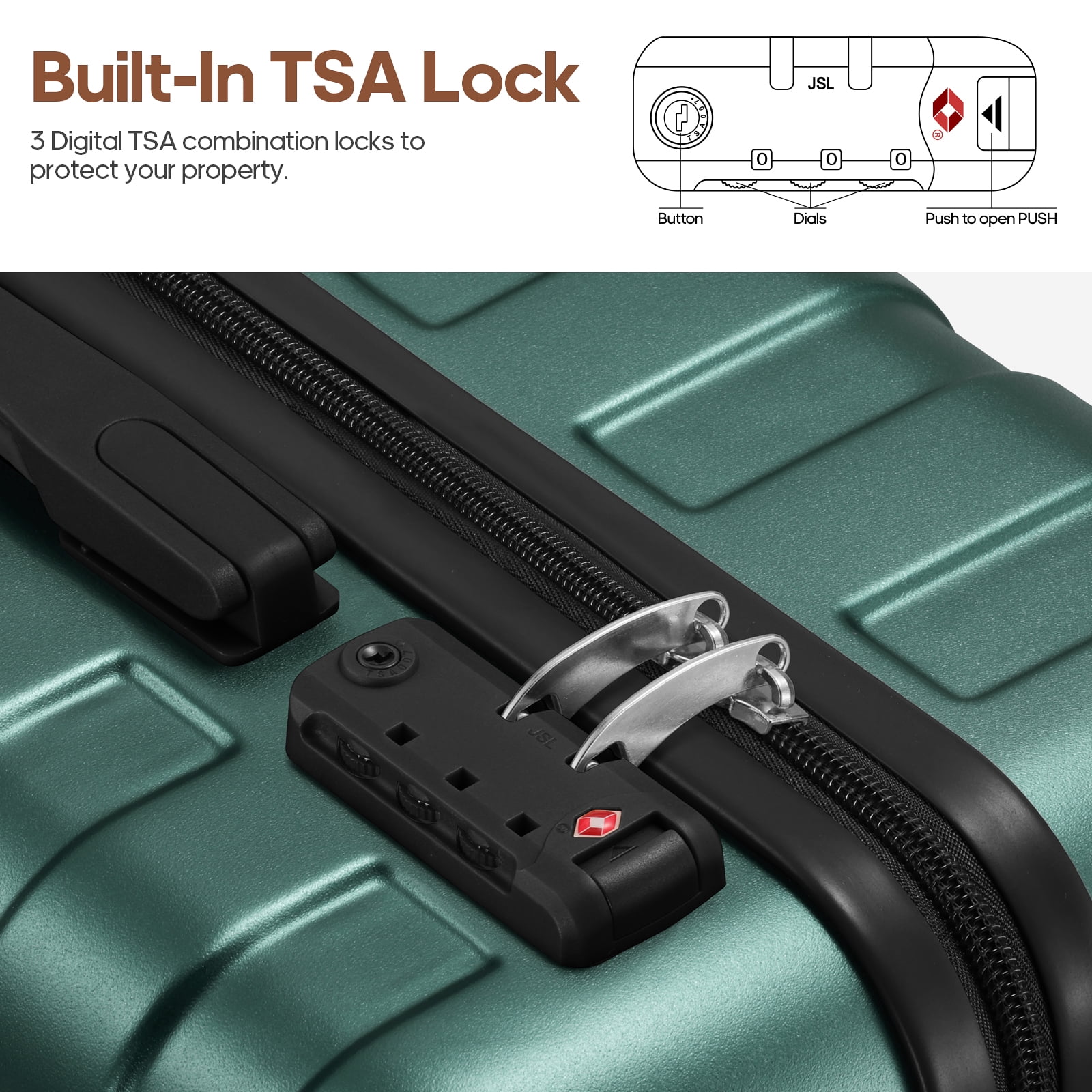 MIUSSE Hardshell Luggage Sets 3 Pieces, Hardside Lightweight Suitcase with Spinner Wheels and TSA Lock, Green Luggage Set 20in24in28in