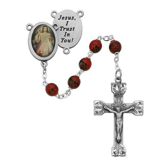 McVan R254DF 7 mm Divine Mercy Cross Rosary Set- Red & Black