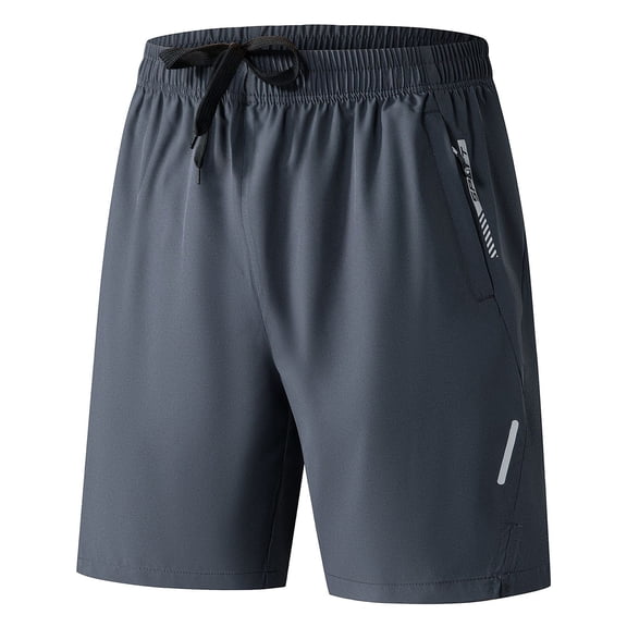 ASDFVBKG Men's Athletic Workout Shorts with Zipper Pockets 7" Quick Dry Gym Running Shorts Summer Casual Hiking Gray L