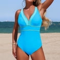 thumbnail image 6 of Womens One Piece Swimsuits Women's Color Block Casual Slimming V Neck Tankini Bathing Suit with High Waisted Bottoms and Back Coverage Blue L, 6 of 6