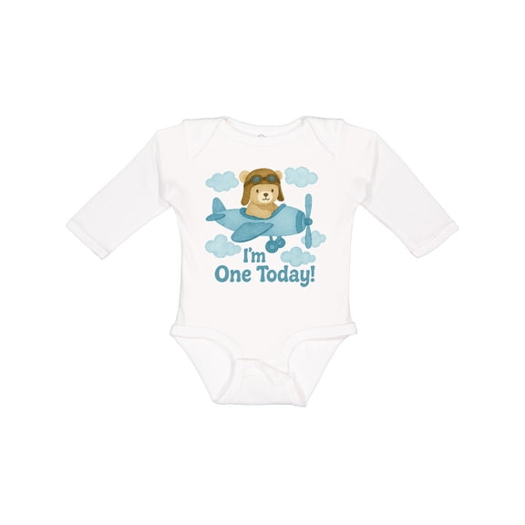 Inktastic 1st Birthday Airplane Teddy Bear I'm One Today Boys or Girls Long Sleeve Baby Bodysuit