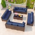 thumbnail image 1 of Kullavik 14-Piece Outdoor Rattan Sofa Set, Patio Furniture Wicker Sectional Couch with Coffee Table & Pillows, All-Weather PE Rattan Conversation Set for Garden, Poolside, Backyard,Navy Blue, 1 of 7