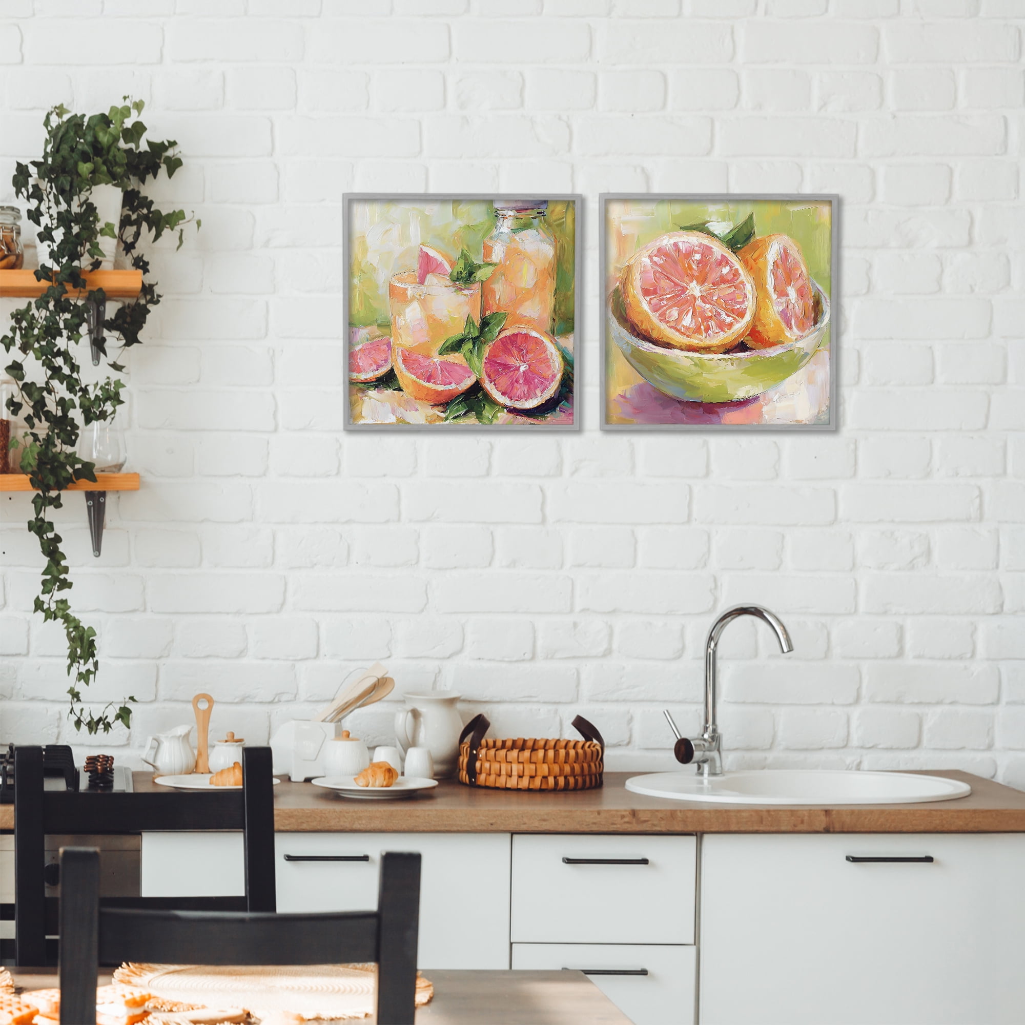 Stupell Industries Grapefruit Drinks & Fruits 2 Piece Gray Framed Giclee Art Set, design by Riley B