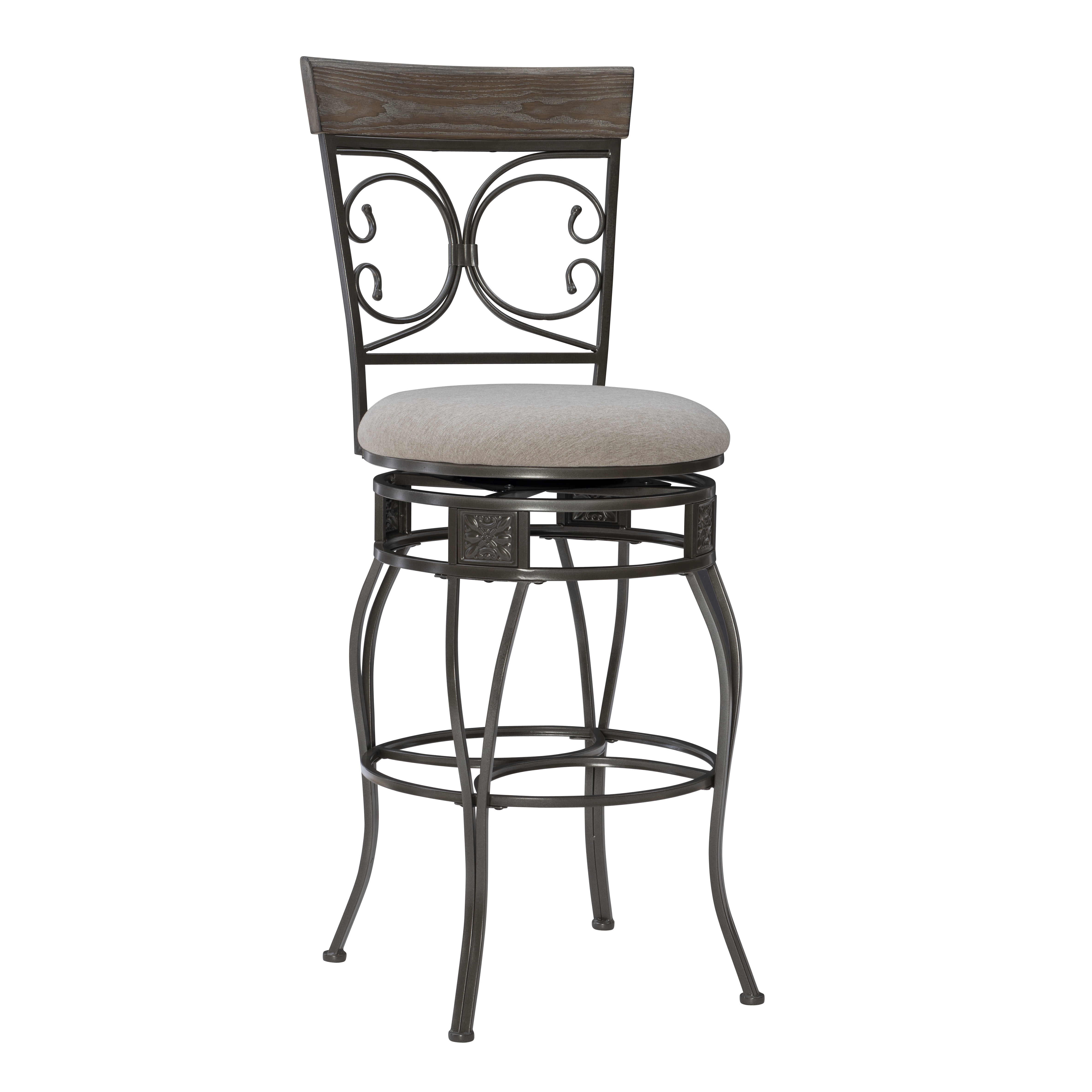 Powell Big & Tall 30" Indoor Metal Ornate Swivel Bar Stool, Graywash/Light Gray