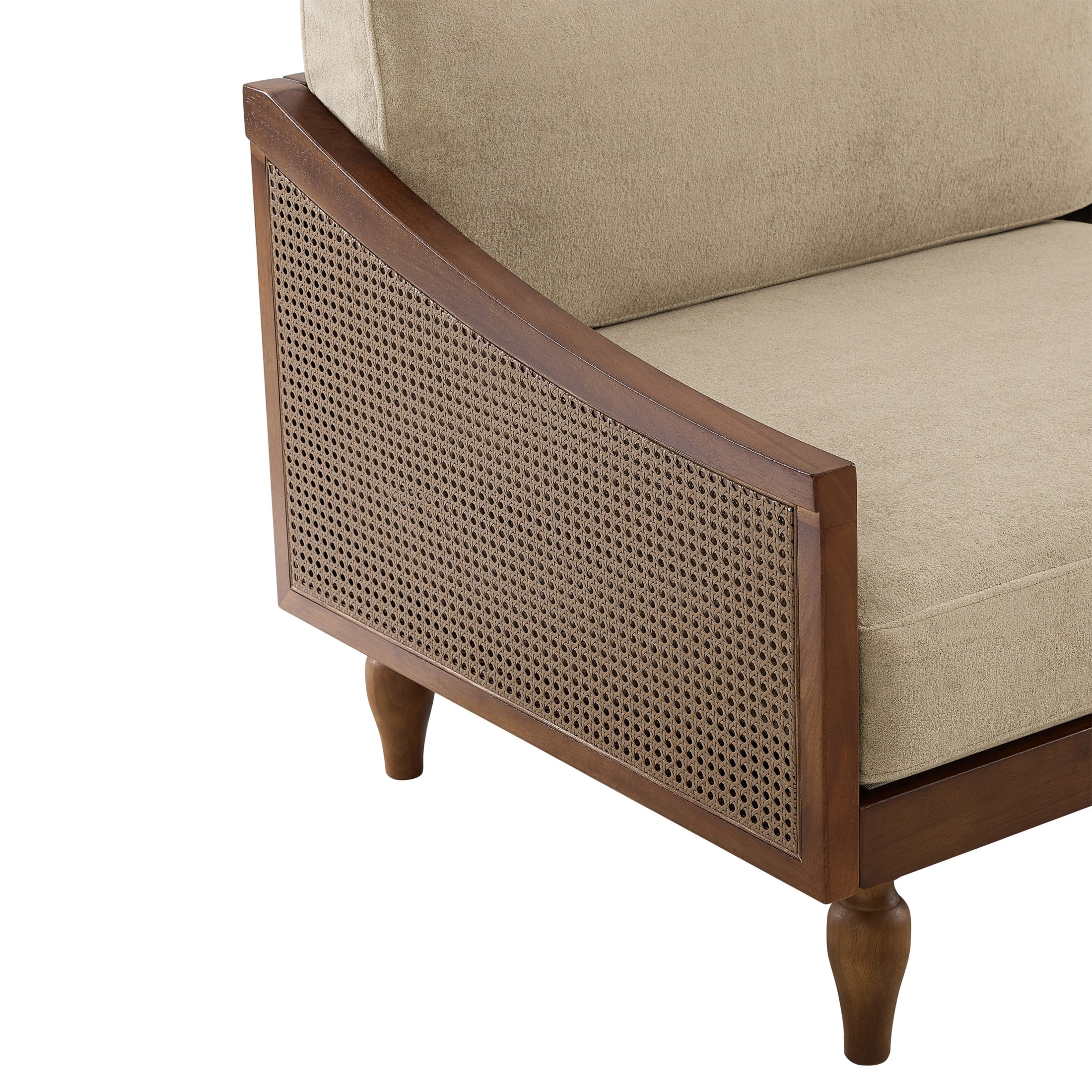 Christopher Knight Home Mid-Century 70.9" 3-Seater Sofa with Rattan Armrests, Wooden Frame, Light Brown