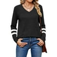 thumbnail image 3 of Hibeli Women Striped Colorblock Long Sleeve V Neck Lightweight Sweatshirt, 3 of 7
