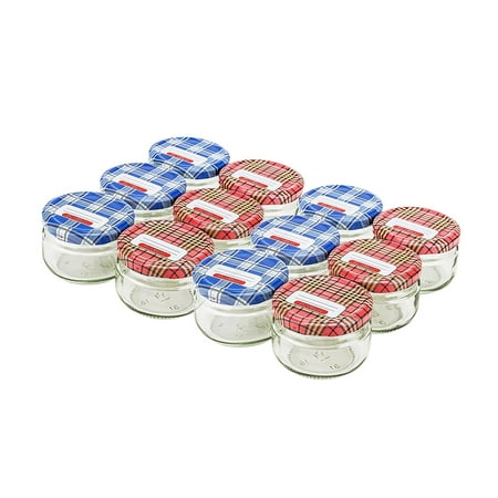 Mason Jars For Spices PrestoWare 1100M, 0.1L / 3.4 oz Glass Jar for Jam, Honey, Wedding Favors, Shower Favors, Baby Foods, Canning, Spices, Vintage Jar with Plastic Screw Lid (12-Pack) ()
