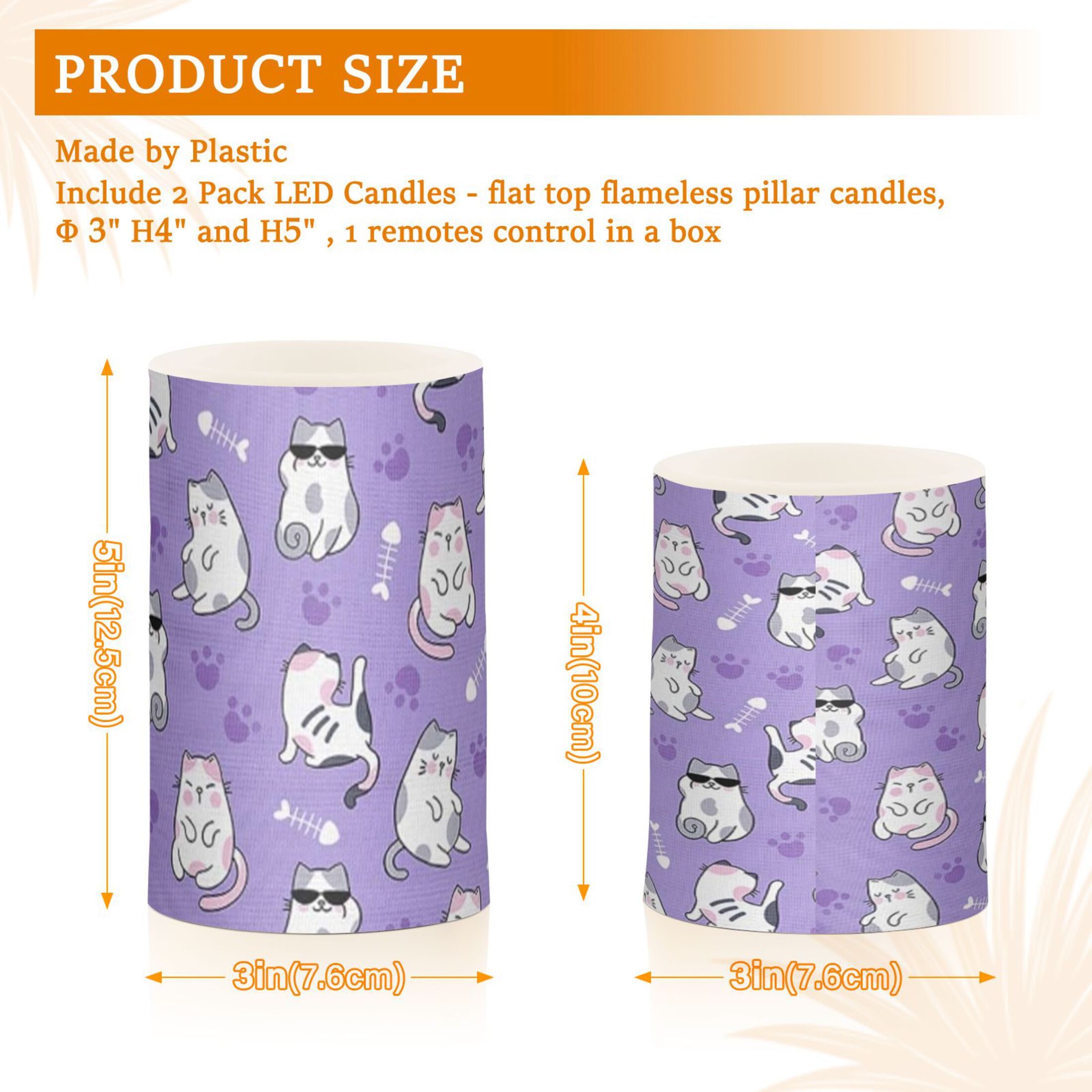 Cat Flickering Flameless Candles Battery Operated with Remote Timer LED Pillar Candles Set of 2