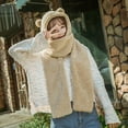 thumbnail image 2 of MIASHUI Women's Bear Ear Hat and Scarf Set Lined Winter Cap with Built-in Scarf Cute and Warm Khaki, 2 of 4