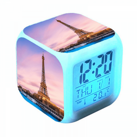 YIXINGCHEN Digital Alarm Clock for Kids, Cartoon Eiffel Tower Pattern 7 LED Color Changing Wake Up Clock with Thermometer Function and Night Light, Gift for Boys Girls A93-520 XCNZ#1654
