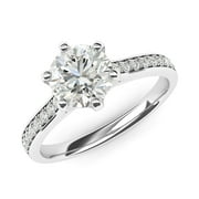 Sterling Silver 2 Carats Classic 6-Prong Simulated Diamond Engagement Ring with Side Stones Promise Bridal Ring (7)