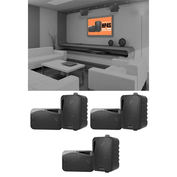 (6) Rockville HP4S-8 Black 4" Outdoor/Indoor Home Theater Swivel Speakers