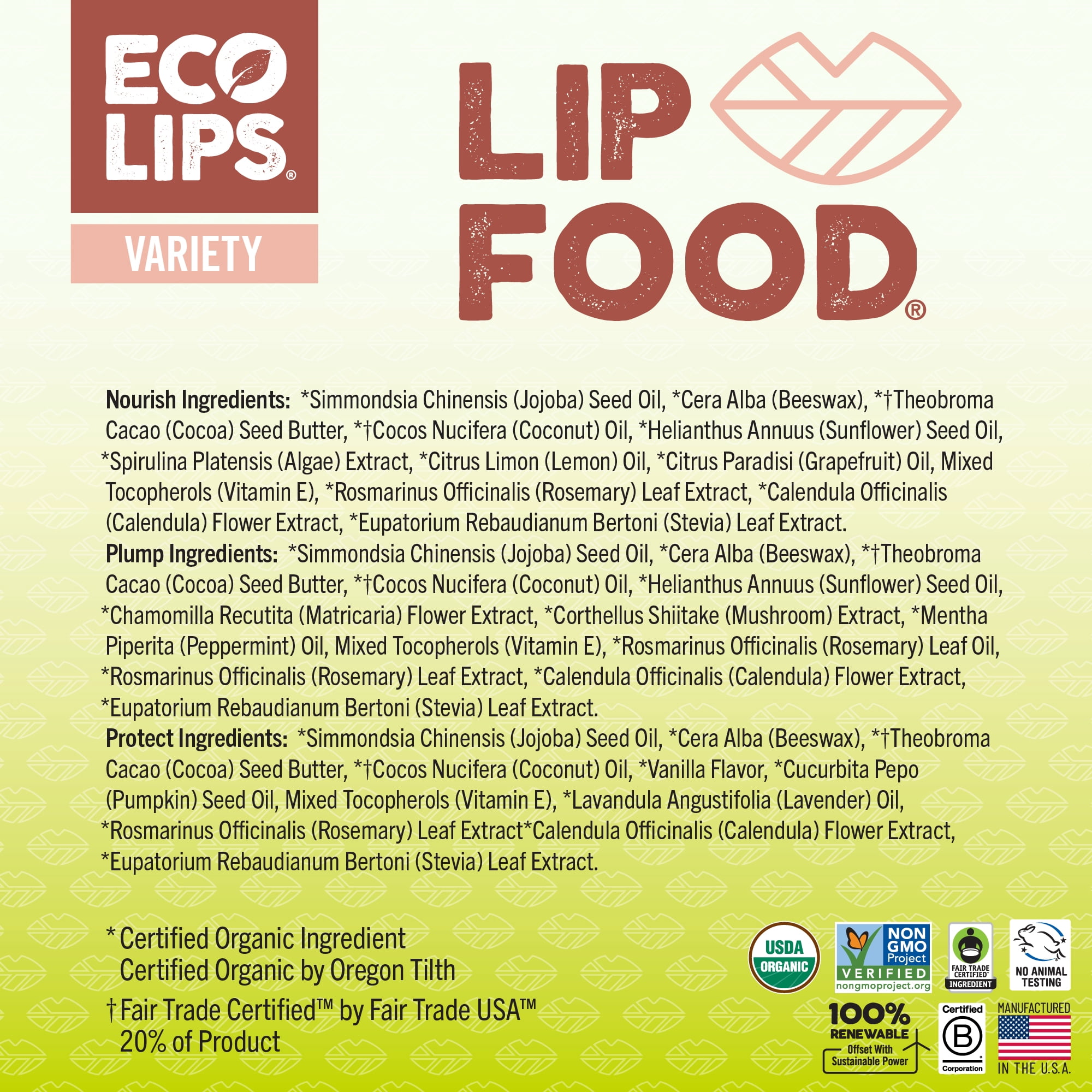 Eco Lips LIP FOOD Variety Organic Lip Balm, 3 Pack