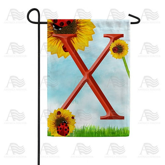 America Forever Summer Sunflower Ladybugs Monogram Garden Flag Letter X 12.5 x 18 inches Yellow Floral Spring Double Sided Vertical Outdoor Yard Lawn Decorative Yellow Hello Sunshine Garden Flag