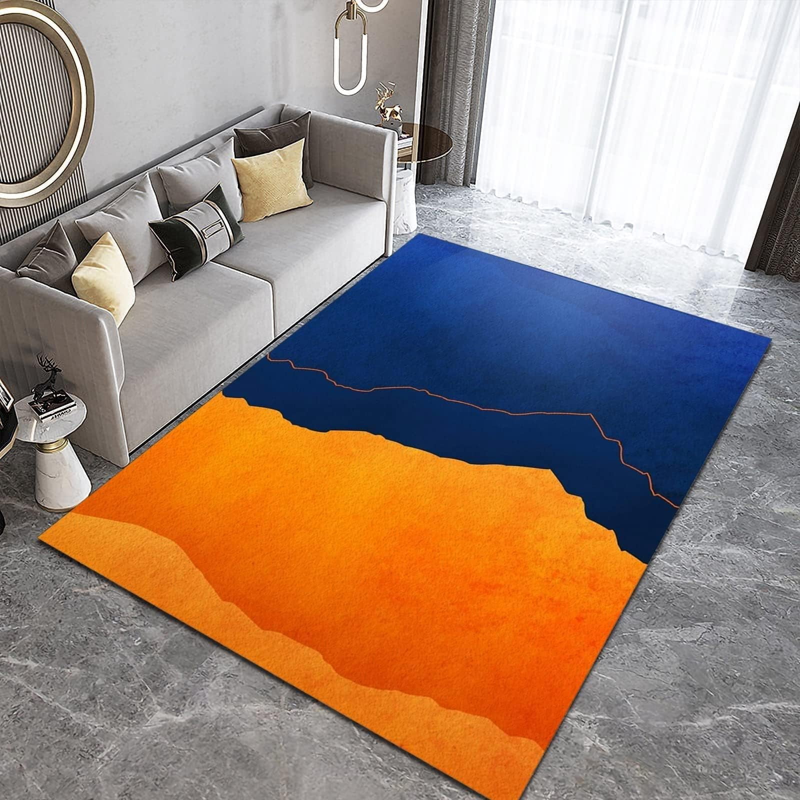 Orange Blue Stitching Area Rug European Luxury Orange Blue Gradient Outdoor Indoor Washable Rug For Floor Mat Indoor Throw Rugs Soft Mats For Bedroom Living Room Kids Room