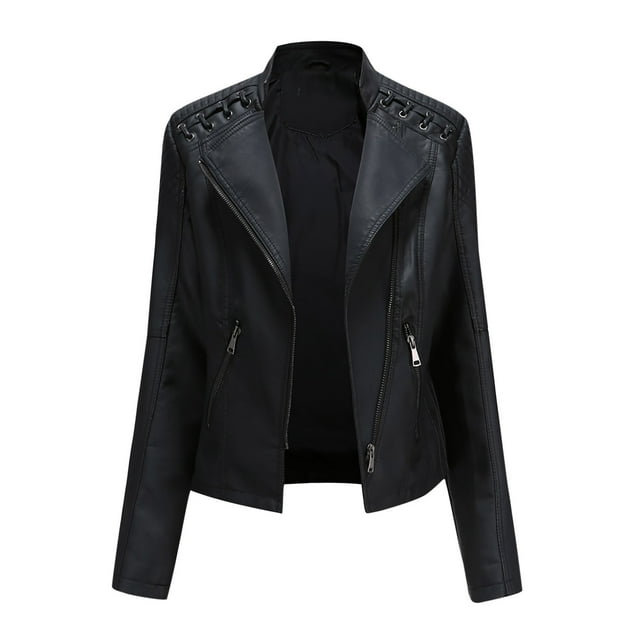 CEHVOM Veste de Moto en Cuir Coupe Ajustée pour Femmes avec Col Montant et Fermeture Éclair