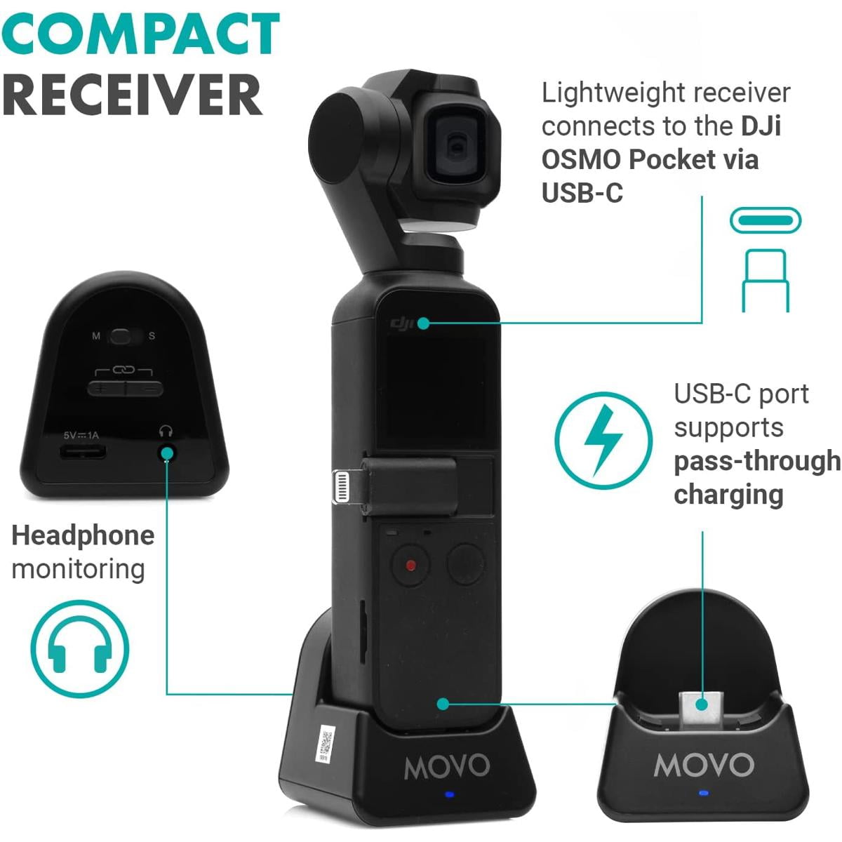 Movo Photo EDGE-OP-DUO Wireless Lavalier Microphone for DJI Osmo Pocket 1 and 2