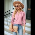 thumbnail image 4 of Blusas Elegantes e Informales para Mujer, Camisetas de 3/4 con Cuello en V y Mangas Enrollables. Rosa M, 4 of 10