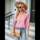 thumbnail image 4 of Blusas Elegantes e Informales para Mujer, Camisetas de 3/4 con Cuello en V y Mangas Enrollables. Rosa L, 4 of 10