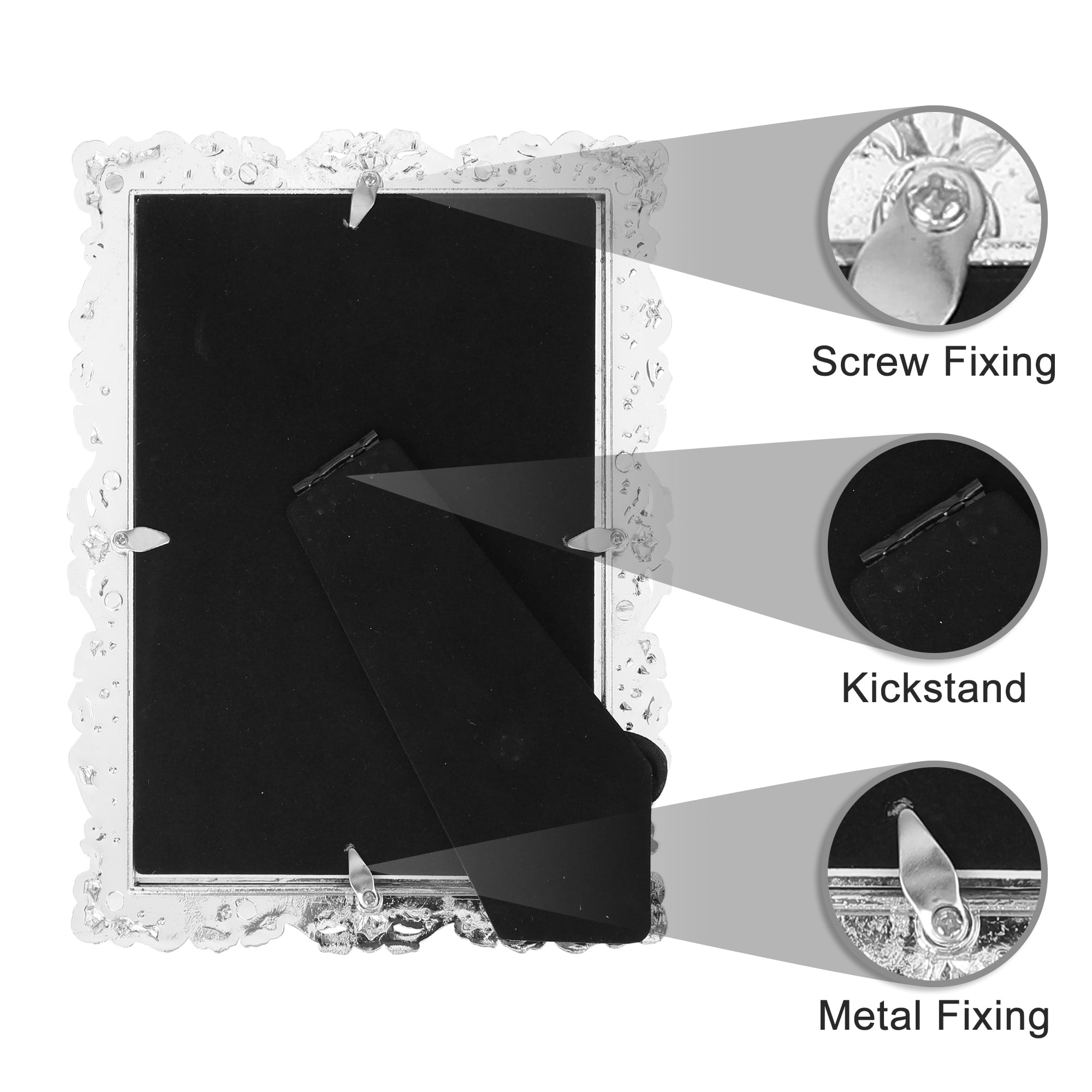 Unique Bargains Plated Picture Frame with Crystal Photo Frames Silver Rectangle 4x6 in