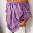 thumbnail image 3 of TKLPEHG Tops for Women Summer Off Shoulder Cotton Linen Top Lightweight Fashion Western Outfit for Women Solid Color Graphic Tee Regular Short Sleeve Blouses Leisure Blouses (Purple,M), 3 of 6