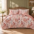 thumbnail image 2 of Regency Heights Twin Size Quilt Set, 3-Piece Lightweight Reversible Floral Coverlet Bedding Set, Coral Botanical Garden Print Quilt Bedspread with Matching Pillow Sham, 2 of 9