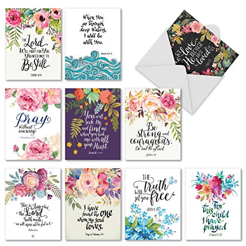 10 Blank Religious Note Cards (4 x 5.12 Inch) Inspirational Watercolor Bible Verses, Quote