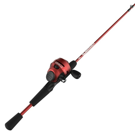 Zebco Slingshot Spincast Reel and Fishing Rod Combo, 5-Foot 6-in 2-Piece Rod, Red
