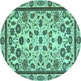 thumbnail image 1 of Ahgly Company Machine Washable Indoor Round Abstract Turquoise Blue Modern Area Rugs, 7' Round, 1 of 4