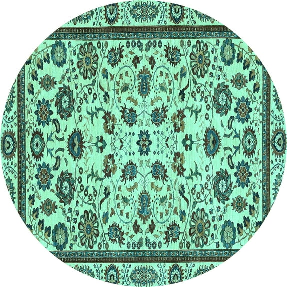 Ahgly Company Machine Washable Indoor Round Abstract Turquoise Blue Modern Area Rugs, 7' Round