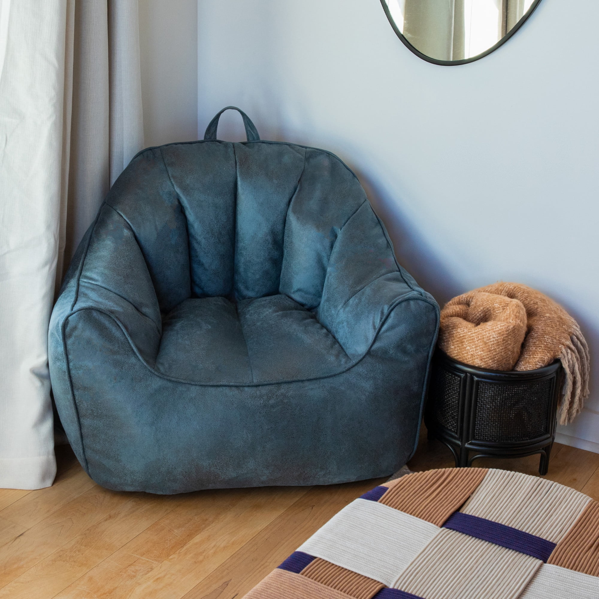 Big Joe Hug Bean Bag Chair, Basalt Blue, Vegan Suede, Kids/Teens, 3 feet