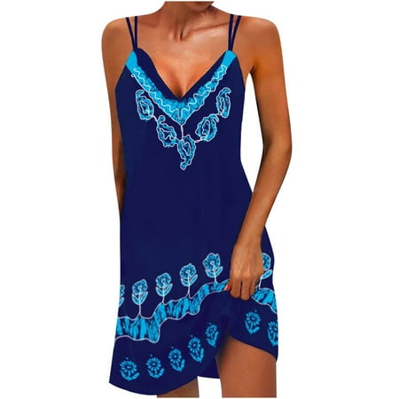 

Red Dresses for Women Black Dress Fashion Casual V-Neck Dress Sleeveless Women Printed Women s Dress Long Dresses Summer Savings Dress Pants Women Formal Dresses for Women Evening Party Blue L